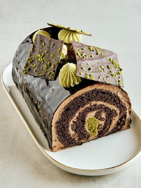 Bûche choco-pistache style Dubaï
